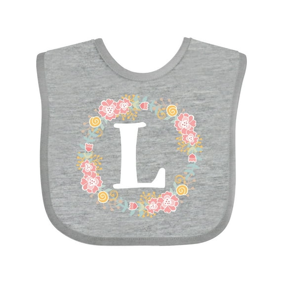 Inktastic Monogram Letter L Rose Floral Wreath Gift Girls Baby Bib