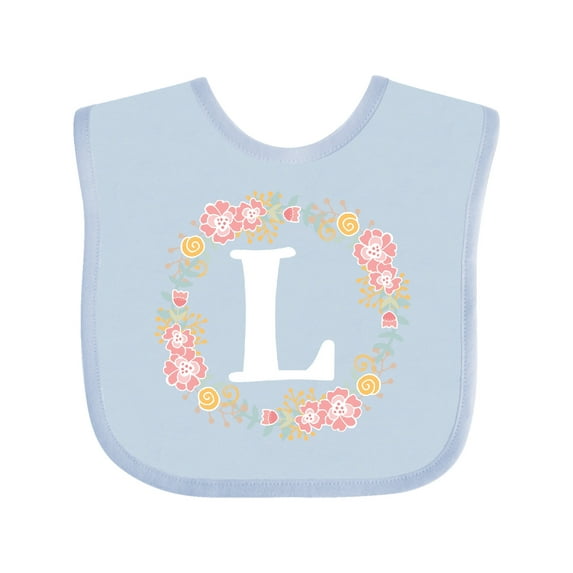 Inktastic Monogram Letter L Rose Floral Wreath Gift Girls Baby Bib