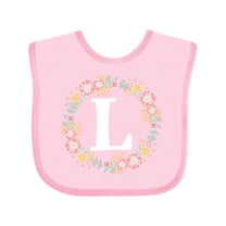 Inktastic Monogram Letter L Rose Floral Wreath Gift Girls Baby Bib