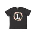 thumbnail image 1 of Inktastic Monogram Letter L Rose Floral Wreath Gift Youth T-Shirt, 1 of 5