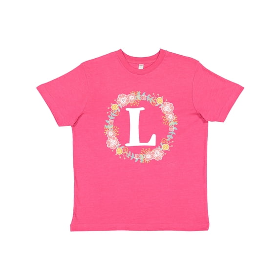 Inktastic Monogram Letter L Rose Floral Wreath Gift Youth T-Shirt