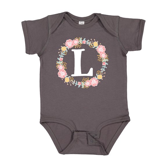 Inktastic Monogram Letter L Rose Floral Wreath Girls Baby Bodysuit
