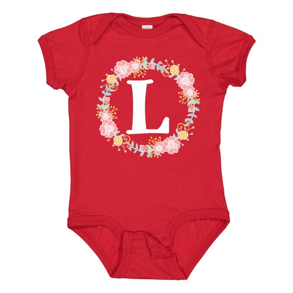 Inktastic Monogram Letter L Rose Floral Wreath Girls Baby Bodysuit