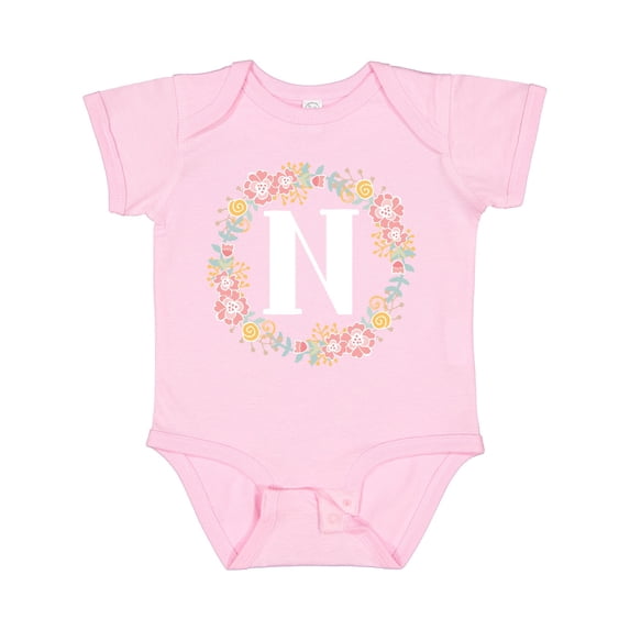 Inktastic Monogram Letter N Rose Floral Wreath Gift Girls Baby Bodysuit