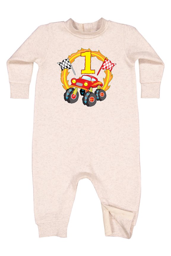 Monster Truck 1st Birthday Baby Fleece Romper