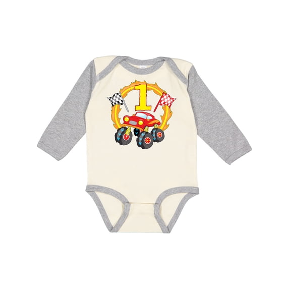 Inktastic Monster Truck 1st Birthday Boys or Girls Long Sleeve Baby Bodysuit