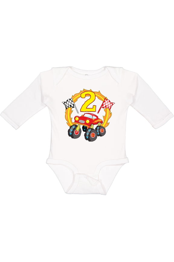 Monster Truck 2nd birthday Boys or Girls Long Sleeve Baby Bodysuit