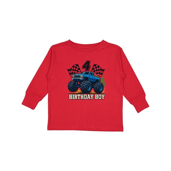 Inktastic Monster Truck Birthday Boy 4 Boys Long Sleeve Toddler T-Shirt
