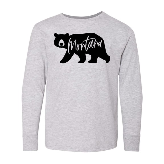 Inktastic Montana Black Bear Silhouette Long Sleeve Youth T-Shirt