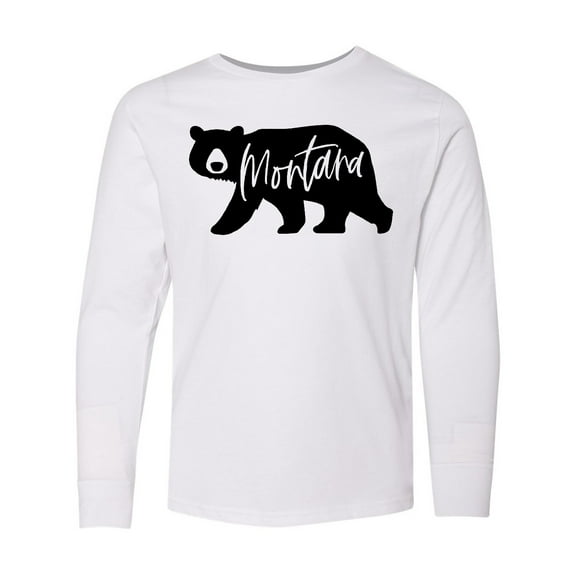 Inktastic Montana Black Bear Silhouette Long Sleeve Youth T-Shirt
