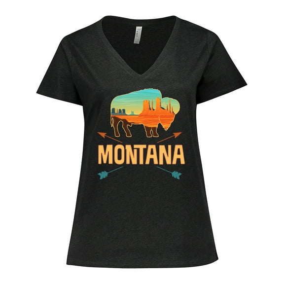 Inktastic Montana Gift Buffalo Silhouette Women's Plus Size V-Neck T-Shirt
