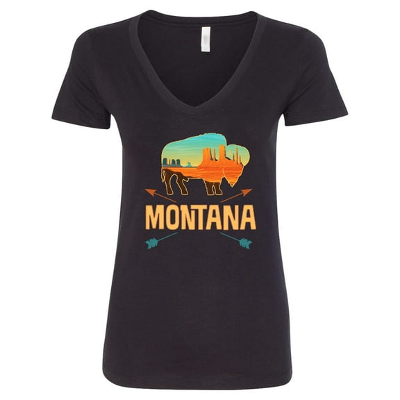 Inktastic Montana Buffalo Silhouette Women's V-Neck T-Shirt