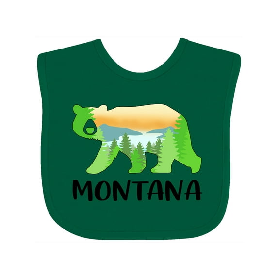 Inktastic Montana Lake and Trees in Bear Silhouette Boys or Girls Baby Bib