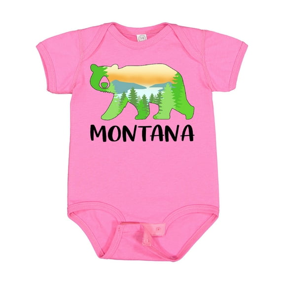 Inktastic Montana Lake and Trees in Bear Silhouette Boys or Girls Baby Bodysuit