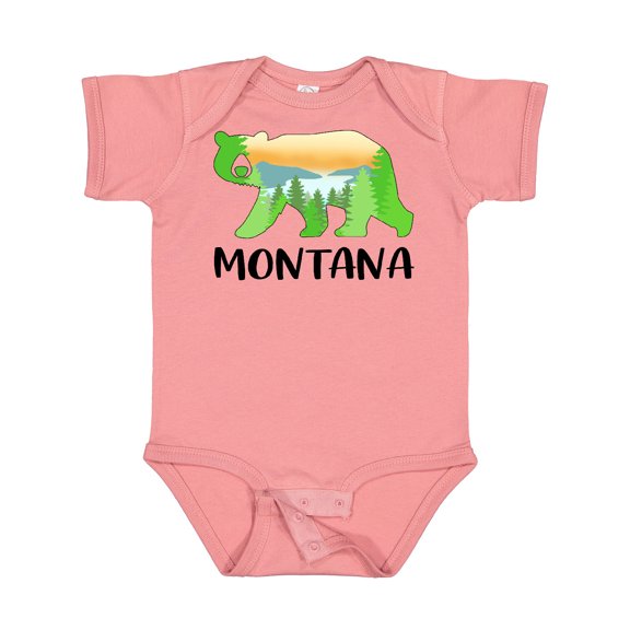Inktastic Montana Lake and Trees in Bear Silhouette Boys or Girls Baby Bodysuit