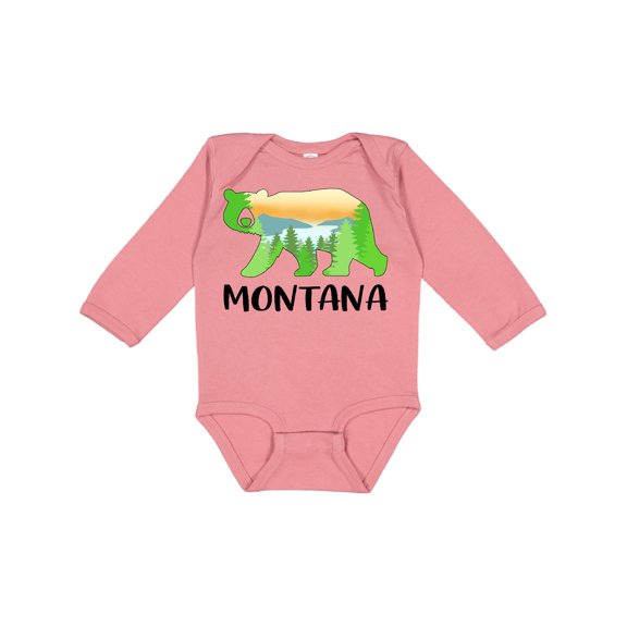 Inktastic Montana Lake and Trees in Bear Silhouette Boys or Girls Long Sleeve Baby Bodysuit