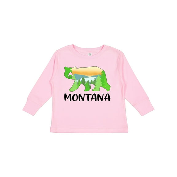 Inktastic Montana Lake and Trees in Bear Silhouette Boys or Girls Long Sleeve Toddler T-Shirt