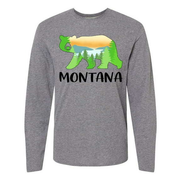 Inktastic Montana Lake and Trees in Bear Silhouette Long Sleeve T-Shirt