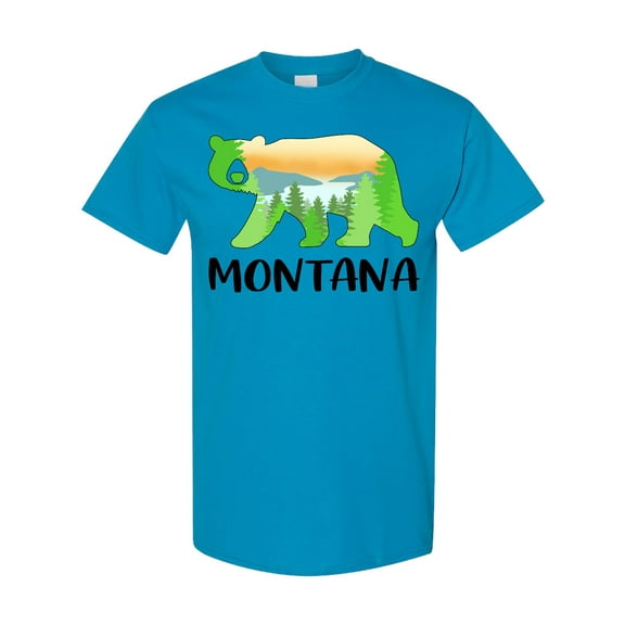 Inktastic Montana Lake and Trees in Bear Silhouette T-Shirt