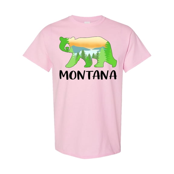 Inktastic Montana Lake and Trees in Bear Silhouette T-Shirt