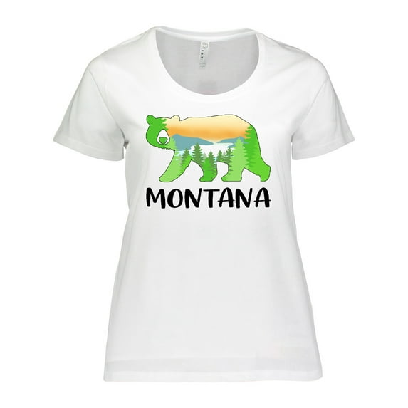 Inktastic Montana Lake and Trees in Bear Silhouette Women's Plus Size T-Shirt
