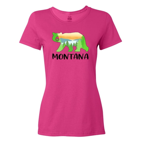 Inktastic Montana Lake and Trees in Bear Silhouette Women's T-Shirt