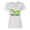 thumbnail image 1 of Inktastic Montana Lake and Trees in Bear Silhouette Women's V-Neck T-Shirt, 1 of 5