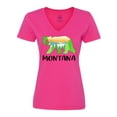 thumbnail image 1 of Inktastic Montana Lake and Trees in Bear Silhouette Women's V-Neck T-Shirt, 1 of 5