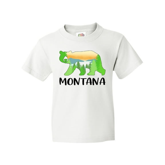 Inktastic Montana Lake and Trees in Bear Silhouette Youth T-Shirt