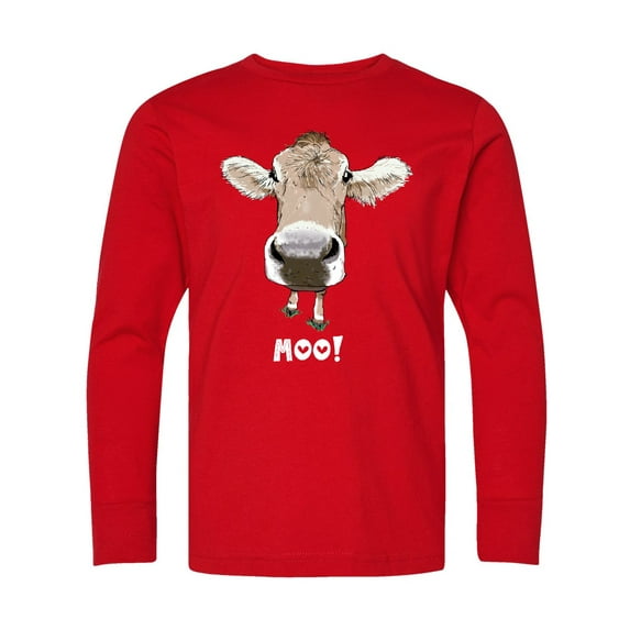 Inktastic Moo Cute Brown Holstein Cow Long Sleeve Youth T-Shirt