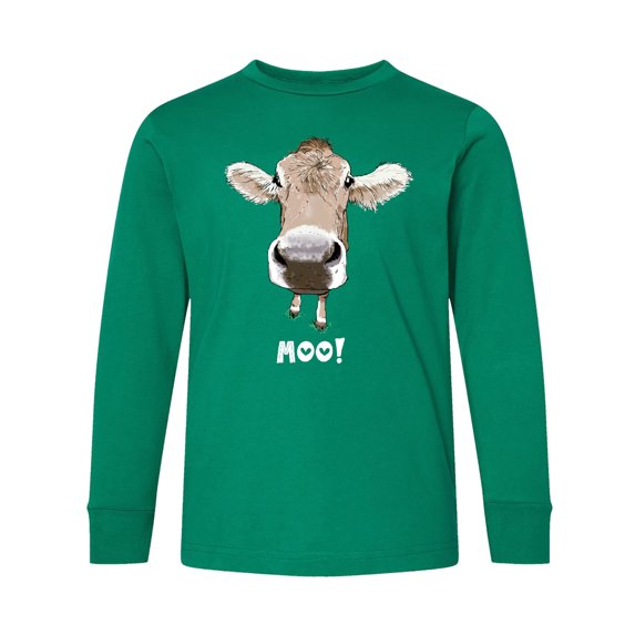 Inktastic Moo Cute Brown Holstein Cow Long Sleeve Youth T-Shirt