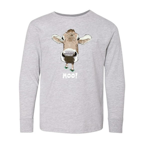 Inktastic Moo Cute Brown Holstein Cow Long Sleeve Youth T-Shirt