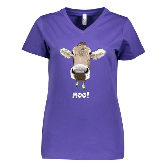 Inktastic Moo Cute Brown Holstein Cow Women's V-Neck T-Shirt