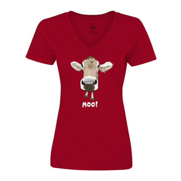 Inktastic Moo Cute Brown Holstein Cow Women's V-Neck T-Shirt