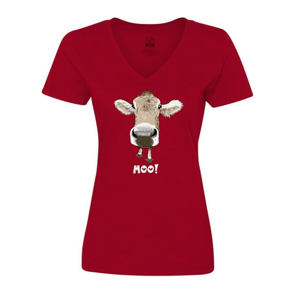 Inktastic Moo Cute Brown Holstein Cow Women's V-Neck T-Shirt