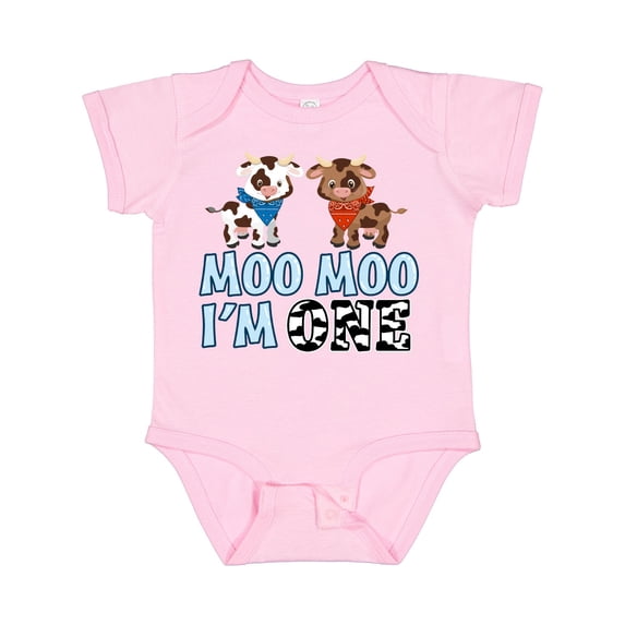 Inktastic Moo Moo I'm 1 with Cute Holstein Cows Boys or Girls Baby Bodysuit