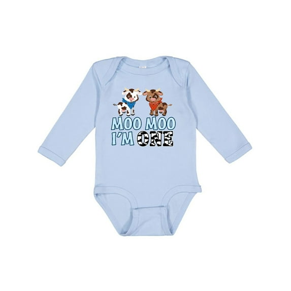 Inktastic Moo Moo I'm 1 with Cute Holstein Cows Boys or Girls Long Sleeve Baby Bodysuit