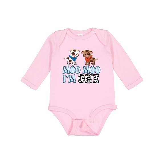 Inktastic Moo Moo I'm 1 with Cute Holstein Cows Boys or Girls Long Sleeve Baby Bodysuit