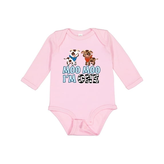 Inktastic Moo Moo I'm 1 with Cute Holstein Cows Boys or Girls Long Sleeve Baby Bodysuit