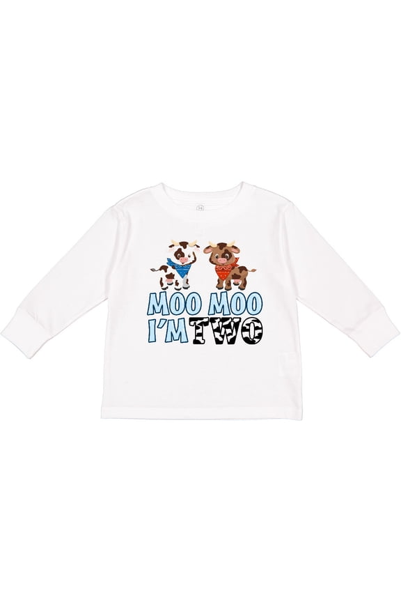 Moo Moo I'm 2 with Cute Holstein Cows Boys or Girls Long Sleeve Toddler T-Shirt