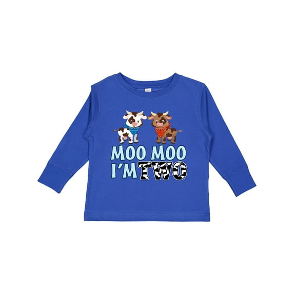Inktastic Moo Moo I'm 2 with Cute Holstein Cows Boys or Girls Long Sleeve Toddler T-Shirt
