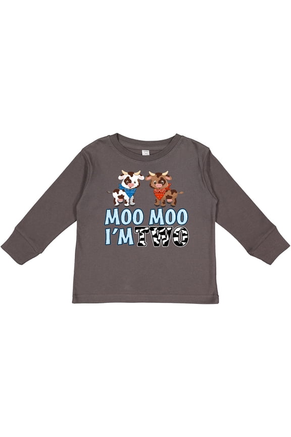 Moo Moo I'm 2 with Cute Holstein Cows Boys or Girls Long Sleeve Toddler T-Shirt