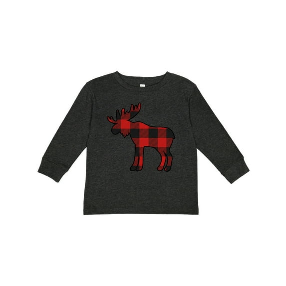 Inktastic Moose Silhouette Plaid Boys or Girls Long Sleeve Toddler T-Shirt