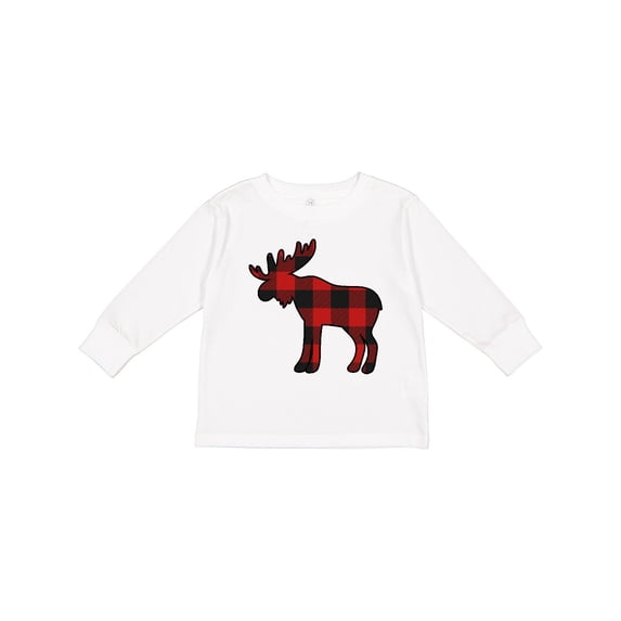 Inktastic Moose Silhouette Plaid Boys or Girls Long Sleeve Toddler T-Shirt