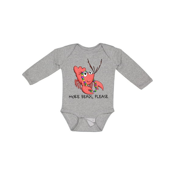 Inktastic More Beads, Please Cute Mardi Gras Crawfish Boys or Girls Long Sleeve Baby Bodysuit