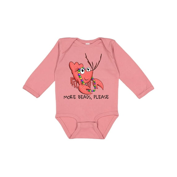 Inktastic More Beads, Please Cute Mardi Gras Crawfish Boys or Girls Long Sleeve Baby Bodysuit