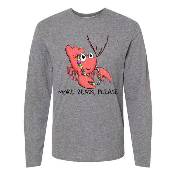 Inktastic More Beads, Please Cute Mardi Gras Crawfish Long Sleeve T-Shirt