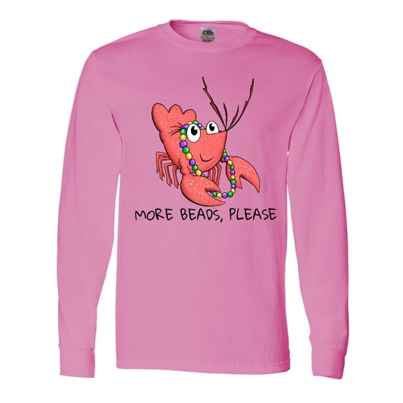 Inktastic More Beads, Please Cute Mardi Gras Crawfish Long Sleeve T-Shirt