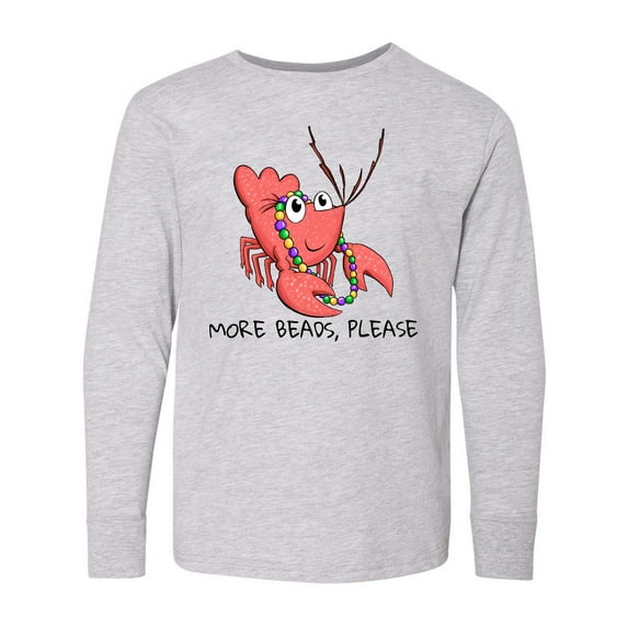 Inktastic More Beads, Please Cute Mardi Gras Crawfish Long Sleeve Youth T-Shirt