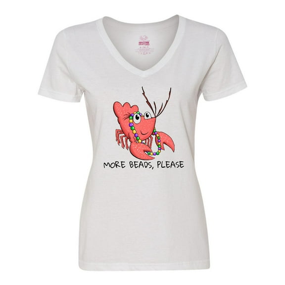 Inktastic More Beads, Please Cute Mardi Gras Crawfish Women's V-Neck T-Shirt